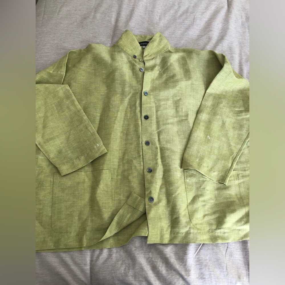 Eskandar button down linen shirt oversized green EUC 1342